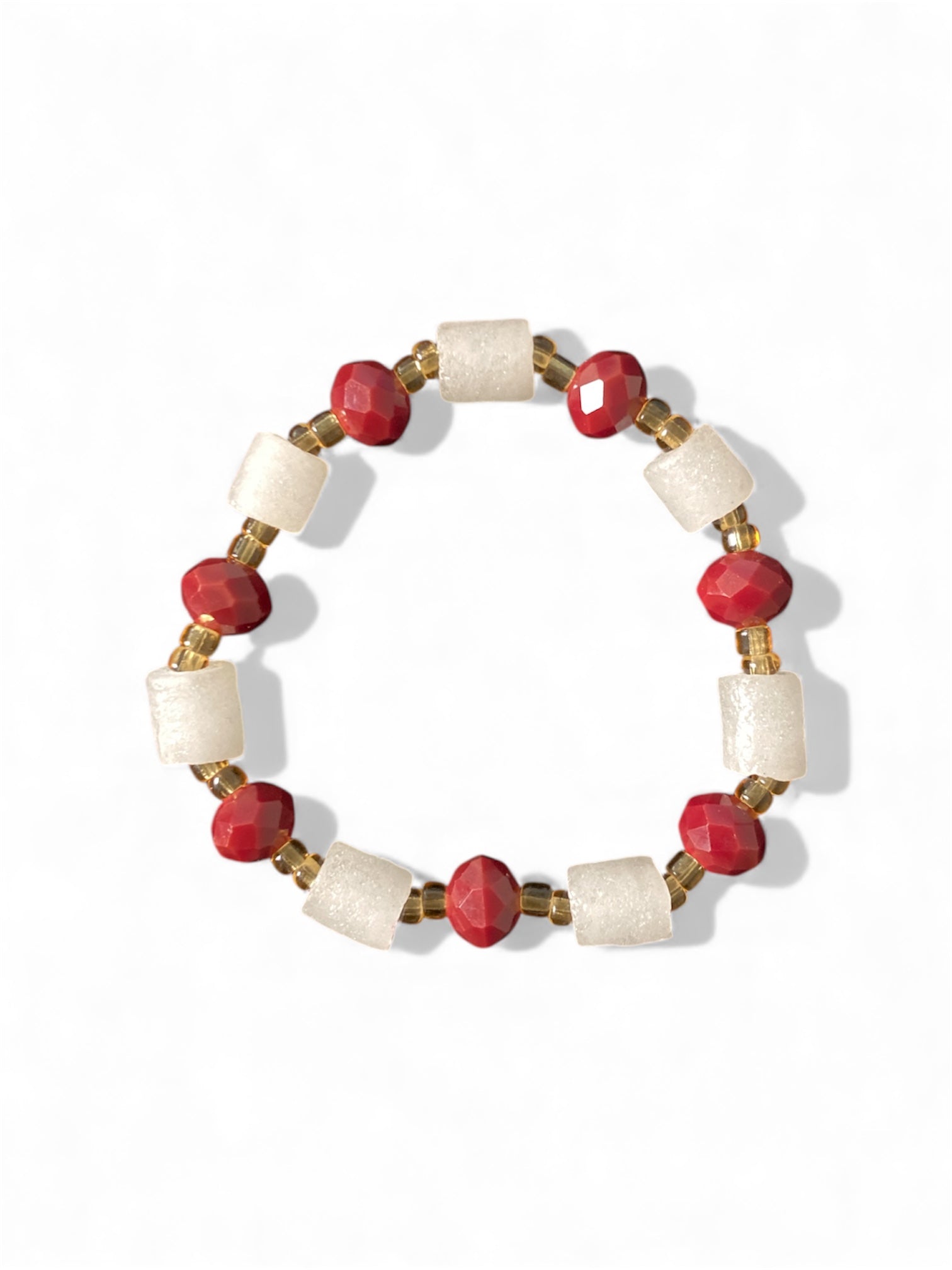 Maroon and White Glass Bracelet