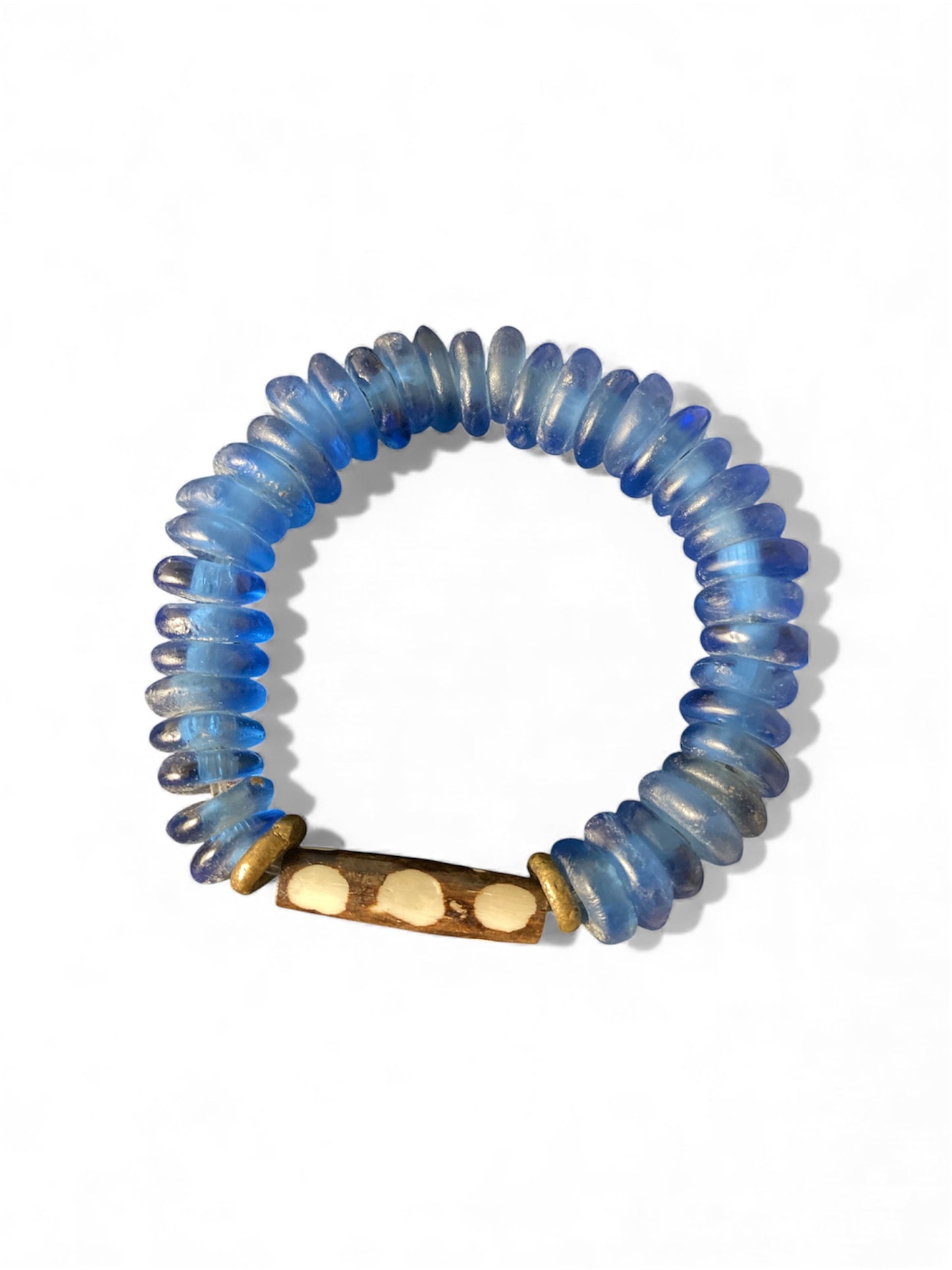 Blauwe glazen schijfarmband
